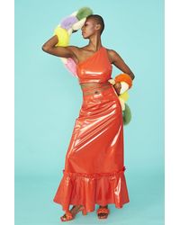 Jayley - Wet Look Grape Skin Eco Leather Mermaid Skirt - Lyst