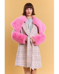 Jayley - And Bamboo Lyocell Blend Check Faux Fur Coat Size: L - Lyst