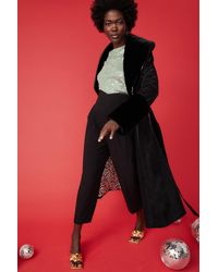Jayley - Trench Style Belted Coat With Faux Fur Cuffs And Collar S - Lyst