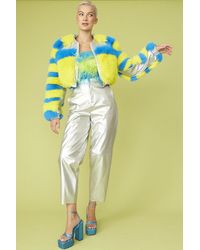 Jayley - Striped Faux Fur Cropped Bomber Jacket - Lyst