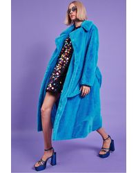 Jayley - Faux Fur Maxi Trench Coat With Belt - Lyst
