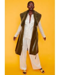 Jayley - Banana Peel Midi Gilet Faux Fur Collar - Lyst
