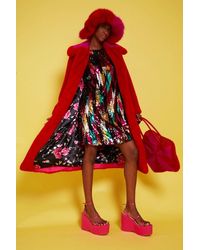 Jayley - Bamboo Faux Fur Midi Coat With Collar - Lyst