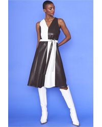 Jayley - Faux Leather Contrast Colour Blocking Midi Dress - Lyst