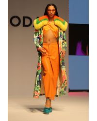 Jayley - Multi Coloured Floral Trench Coat With Oversized Faux Fur Colla - Lyst
