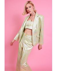 Jayley - Faux Leather Mint Metallic Blazer - Lyst