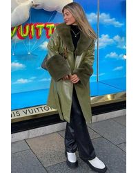 Jayley - Faux Suede Alina Midi Coat With Faux Fur Cuffs And Collar - Lyst