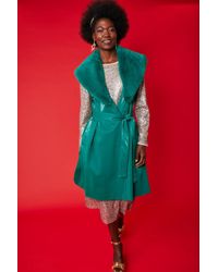 Jayley - Banana Peel Midi Gilet Faux Fur Collar - Lyst