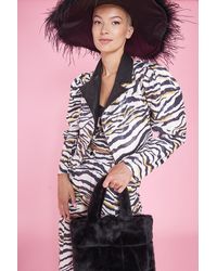 Jayley - Zebra Print Eco Leather Cropped Blazer - Lyst