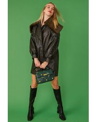 Jayley - Animal Print Coat With Oversized Faux Fur Collar Size: S - Lyst