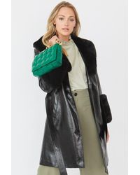Jayley - Luxury Faux Leather Aubrey Coat With Detachable Faux Fur - Lyst