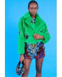 Jayley - Bamboo Faux Fur Sequins Star Jacket - Lyst