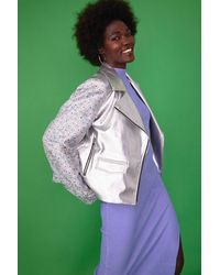 Jayley - Biker Jacket With Floral Embroidered Sleeves And Back Si - Lyst