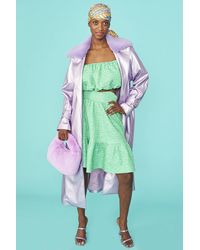 Jayley - Lilac Faux Suede Metallic Maxi Trench Coat - Lyst