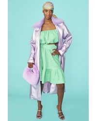 Jayley - Lilac Faux Suede Metallic Maxi Trench Coat - Lyst