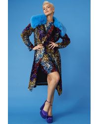 Jayley - Multi Coloured Sequin Trench Coat With Removable Faux Fur - Lyst