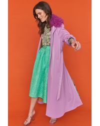 Jayley - Faux Suede Lilac Trench Coat With Faux Shearling Collar Size: S - Lyst
