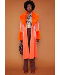 Jayley - Trench Style Belted Coat With Faux Fur Cuffs And Collar - Lyst