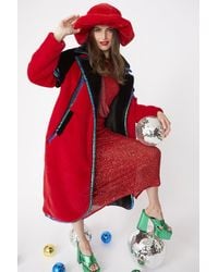 Jayley - And Oversized Faux Fur Coat With Sequin Detail Size - Lyst