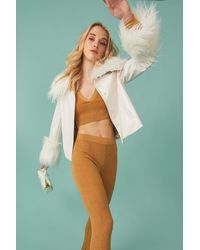 Jayley - Faux Leather Biker Jacket With Mongolian Fur Cuffs And Co - Lyst