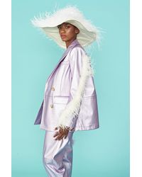 Jayley - Faux Leather Blazer With Feather Details - Lyst