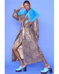 Jayley - Eco Leather Leopard Print Trench Coat - Lyst