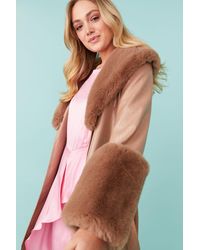 Jayley - Faux Leather Jacket With Detachable Faux Fur Cuffs &Amp; Collar - Lyst