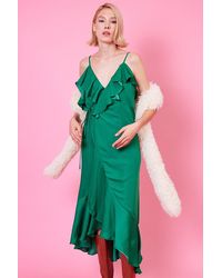 Jayley - Emerald Silk Blend Maxi Ruffle Wrap Dress - Lyst