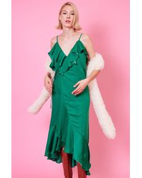 Jayley - Emerald Silk Blend Maxi Ruffle Wrap Dress - Lyst