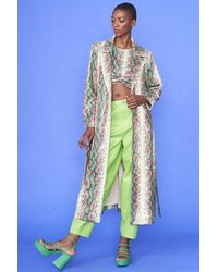 Jayley - Snake Print Beltedtrent Coat - Lyst