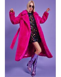 Jayley - Faux Fur Maxi Trench Coat With Belt - Lyst