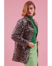 Jayley - Mono Leopard Faux Suede Blazer Jacket - Lyst