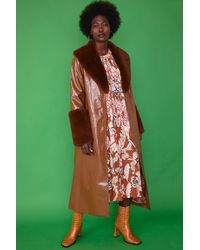 Jayley - Chocolate Faux Leather Jacket With Detachable Faux Fur Cuffs &A - Lyst