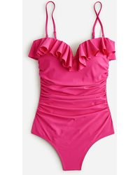 J.Crew - Matte Ruched One-Piece Swimsuit With Ruffles - Lyst