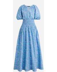 J.Crew Provence Smocked-waist Midi Dress In Marigold Blooms Cotton Poplin - Blue