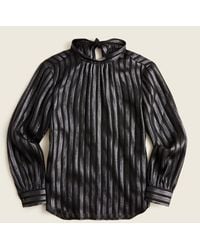 J.Crew Mockneck Silk Chiffon Top In Stripe - Black