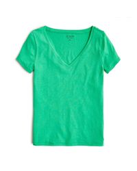 J.Crew V-neck T-shirt In Striped Stretch Linen - Green