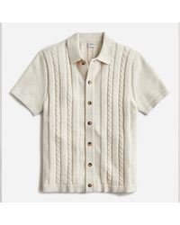 J.Crew Cotton Cable-knit Short-sleeve Polo Cardigan Sweater - Natural