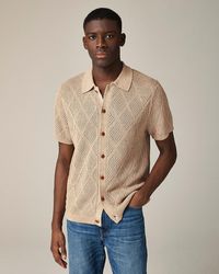 J.Crew - Short-Sleeve Linen Diamond-Stitch Sweater-Polo - Lyst