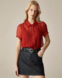 J.Crew - Sheer Lace-Trim Button-Up Shirt - Lyst