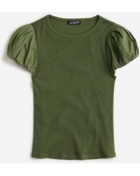 J.Crew - Vintage Rib T-Shirt With Cotton Poplin Puff Sleeves - Lyst