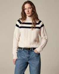 J.Crew - Cashmere Cable-Knit Turtleneck Sweater With Contrast Stripe - Lyst