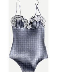 J.Crew Scalloped Ruffle One-piece Swimsuit In Textured Gingham - Blue