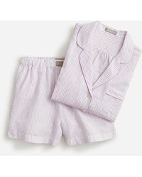 J.Crew - Long-sleeve Pajama Short Set In Striped Linen-cotton Blend - Lyst