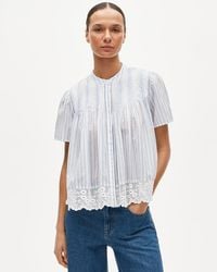 J.Crew - Lace-Trim Short-Sleeve Button-Up Top - Lyst