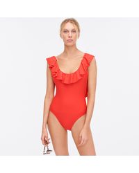 J.Crew Ruffle Scoopback One-piece Swimsuit - Red