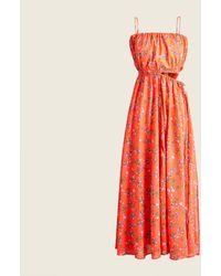 J.Crew Side Cut-out Beach Dress In Coral Floral - Orange
