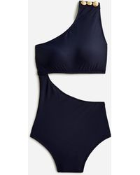 J.Crew Cutout One-piece Full-coverage Swimsuit With Buttons In Navy Stripe  in Blue