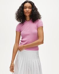 J.Crew - Featherweight Cashmere Pointelle Short-Sleeve Sweater-Polo - Lyst