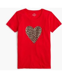 J.Crew Striped Heart Graphic Tee - Red